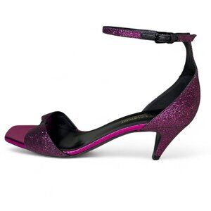 Saint Laurent Paris Glitter Fuchsia Kitten Heel Sandal EU 37.5 NWOB